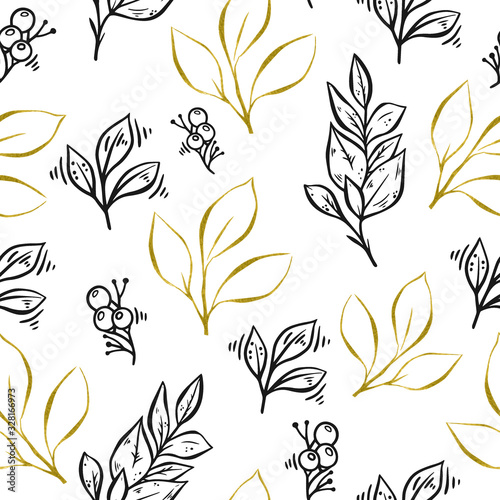 Linear floral seamless pattern