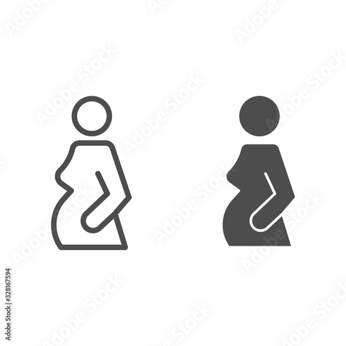 Pregnant woman expecting baby line and solid icon. Women pregnancy symbol, outline style pictogram on white background. Relationship sign for mobile concept and web design. Vector graphics.