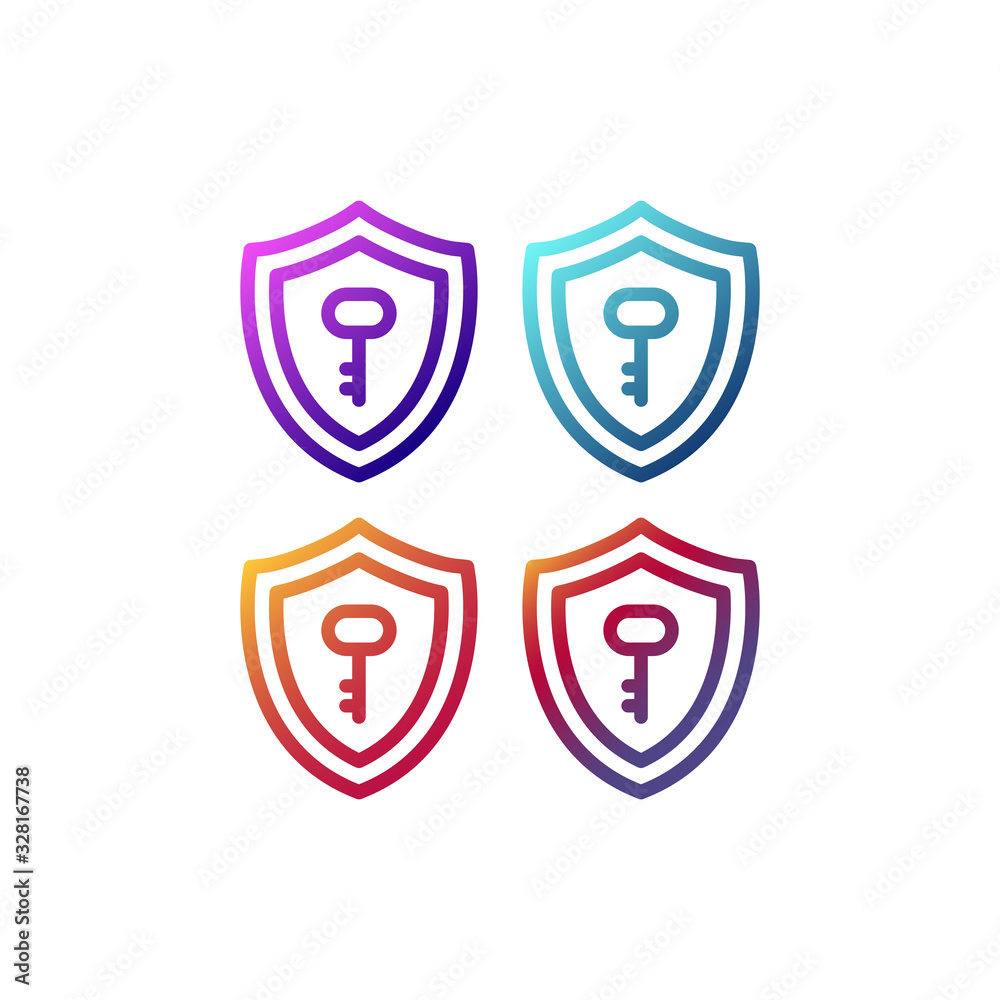 Shield with key isolated vector icon. Security concept glyph symbol. Shield with key isolated vector icon. Security concept glyph symbol.