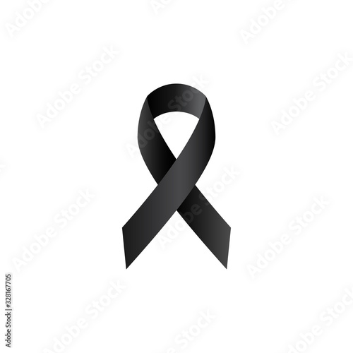 Black ribbon, mourning symbol simple isolated vector icon. Rip realistic glyph sign.