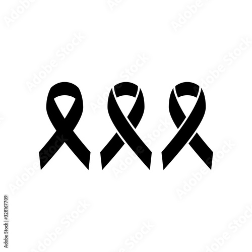 Black ribbon, mourning symbol simple isolated vector icon. Rip glyph sign.