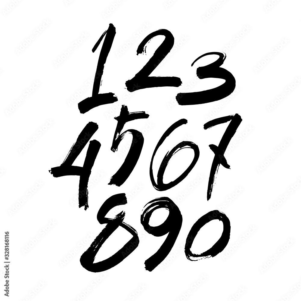 set of calligraphic acrylic or ink numbers. ABC for your design, brush lettering on a white background set of calligraphic acrylic or ink numbers. ABC for your design, brush lettering on a white background
