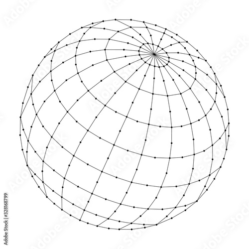 Globe or atlas a schematic representation of a planet with meridians and parallels from abstract futuristic polygonal black lines and dots. Vector illustration.