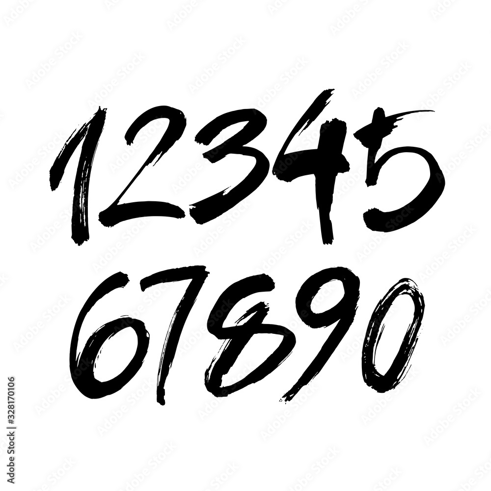set of calligraphic acrylic or ink numbers. ABC for your design, brush lettering on a white background set of calligraphic acrylic or ink numbers. ABC for your design, brush lettering on a white background