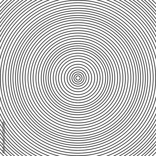 A lot black circles into each other leaving in a distance equal to the thickness of all lines.