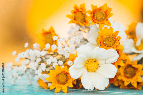 Yellow and white summer rustic flowers