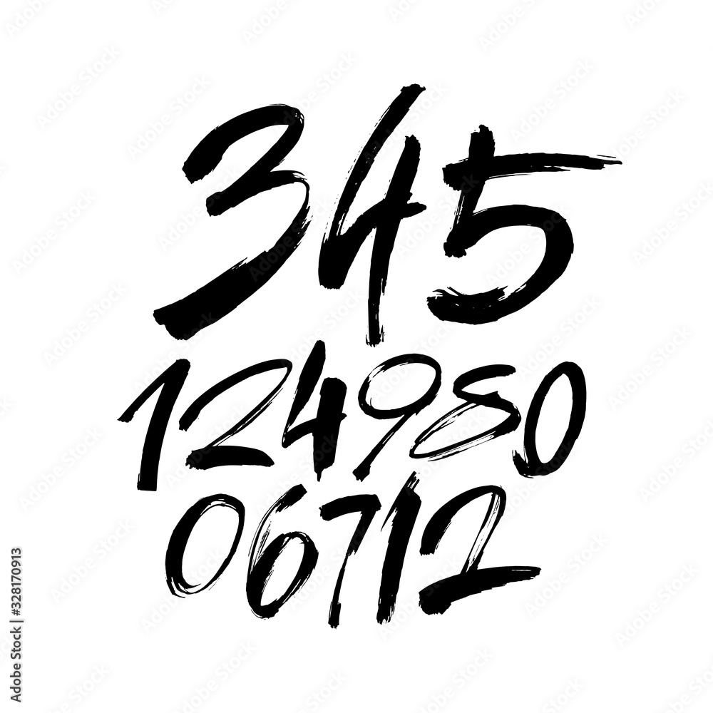set of calligraphic acrylic or ink numbers. ABC for your design, brush lettering on a white background set of calligraphic acrylic or ink numbers. ABC for your design, brush lettering on a white background
