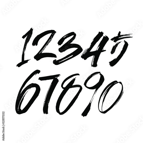 vector set of calligraphic acrylic or ink numbers. ABC for your design, brush lettering on a white background