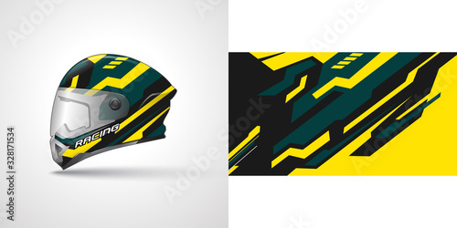 Racing helmet wrap decal and vinyl sticker design illustration.