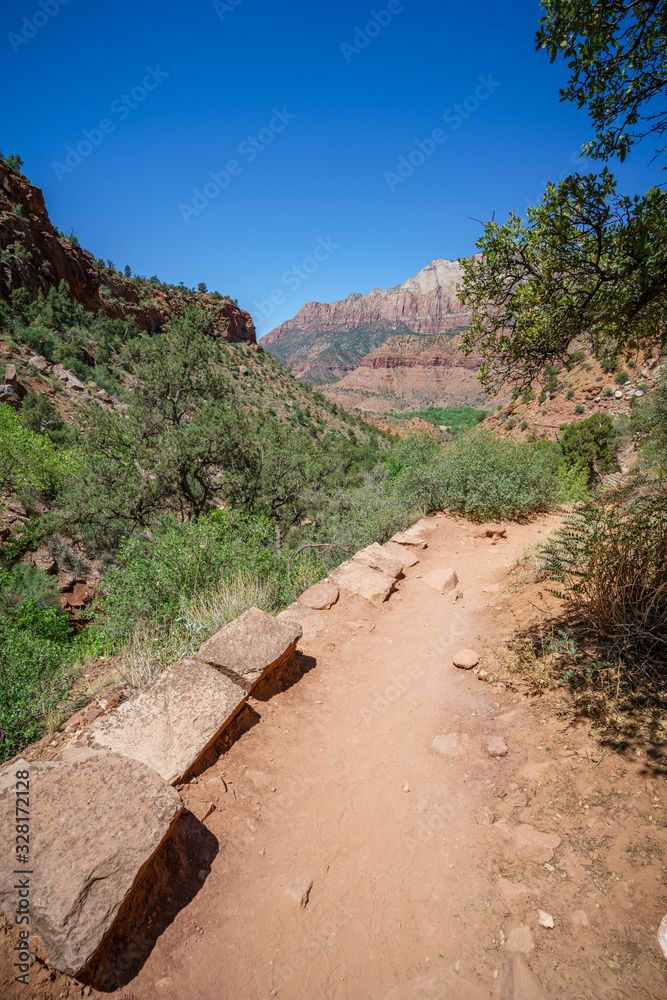 hiking the watchman trail in zion national park, usa hiking the watchman trail in zion national park, usa