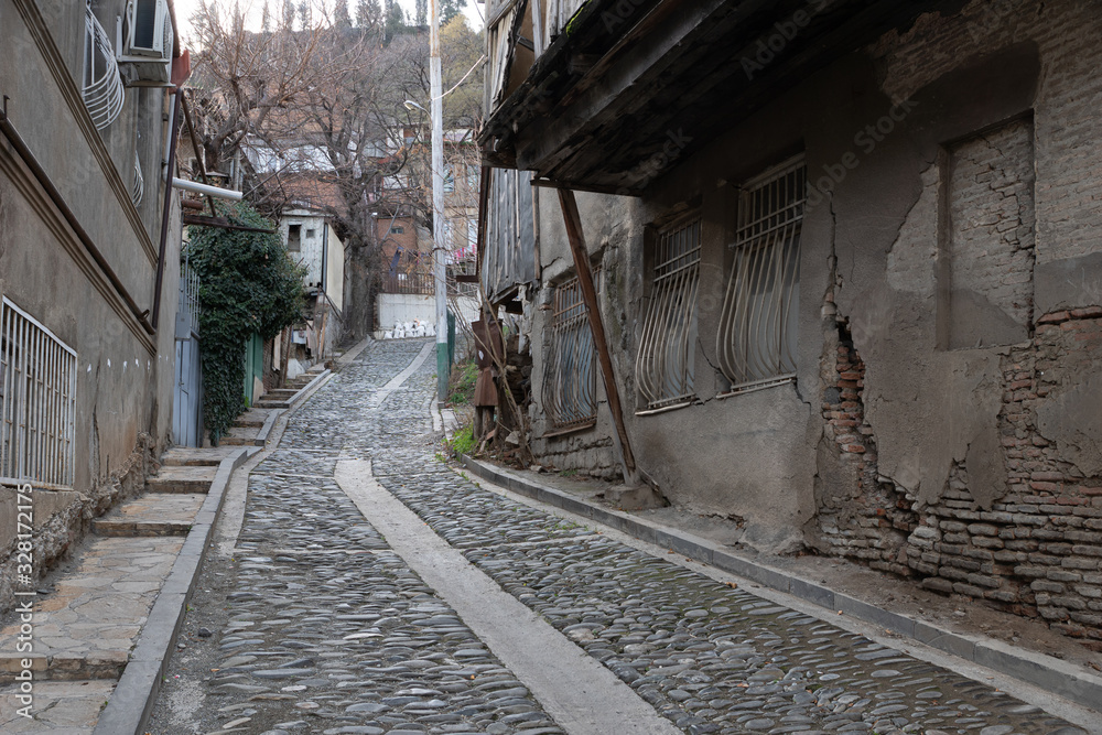 Street of Old Tbilisi. Cobblestone pavement. Georgia.