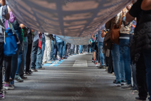 Down the 30000 disappeared flag on the popular manifestation for 43 years of the putsch during the National Day of Memory, Truth and Justice that recall those 30000 desappeared in Argentina