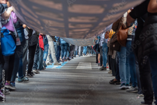 Down the 30000 disappeared flag on the popular manifestation for 43 years of the putsch during the National Day of Memory, Truth and Justice that recall those 30000 desappeared in Argentina