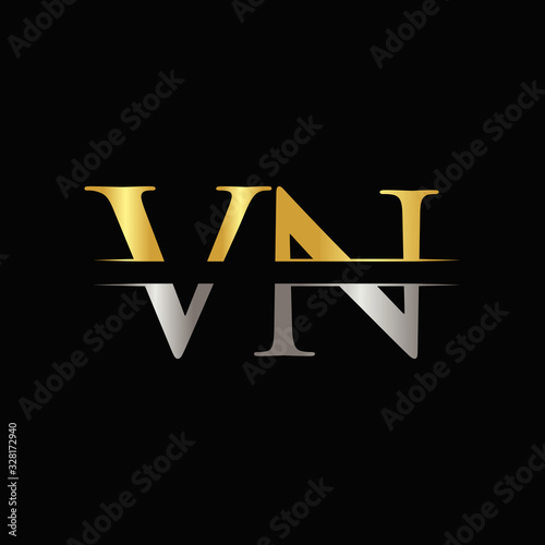 Creative Letter VN Logo Vector Template With gold and Silver Color. VN Logo Design