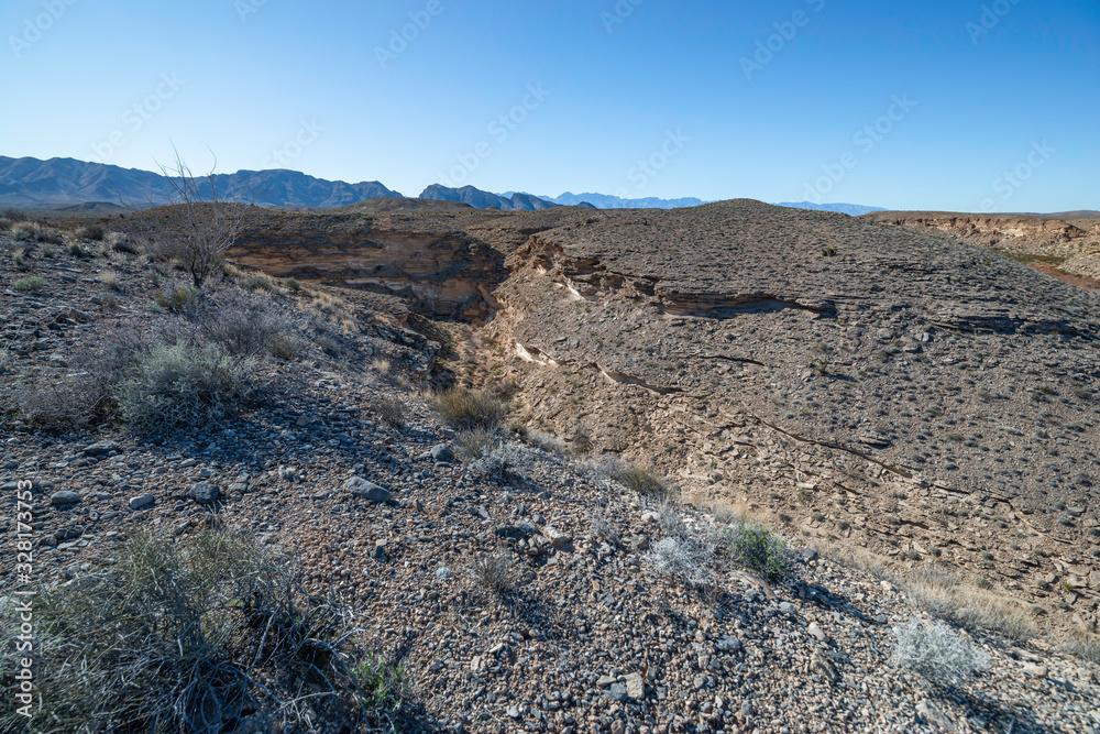 Hidden Wash is a large side canyon that breaks off west of the dam in Arrow Canyon Wilderness, Moapa Valley, Nevada, USA