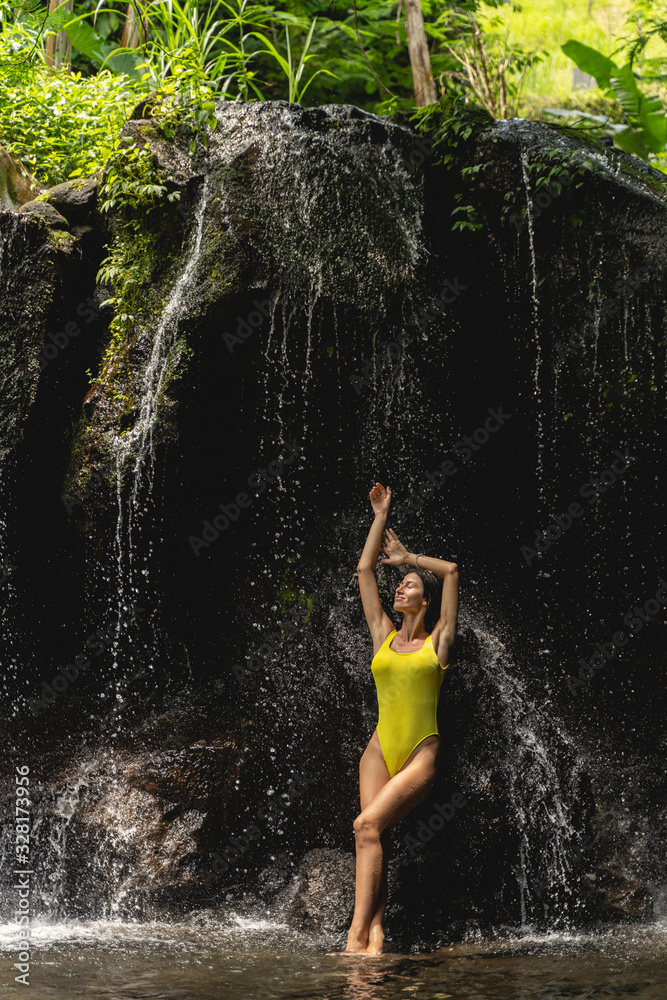 Relaxed slim female person posing on camera Relaxed slim female person posing on camera