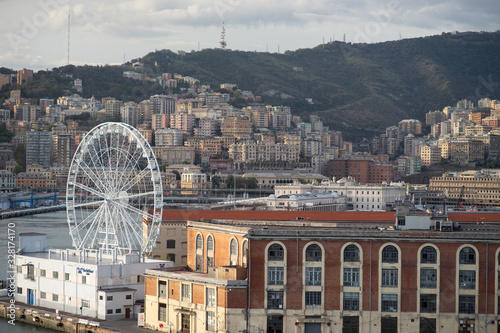 Genoa at the ancient port the Ferris wheel view from the air