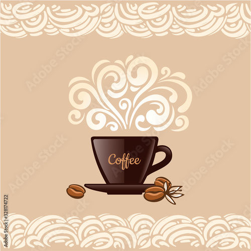 Cup of coffee with floral design elements. Vector illustration.
