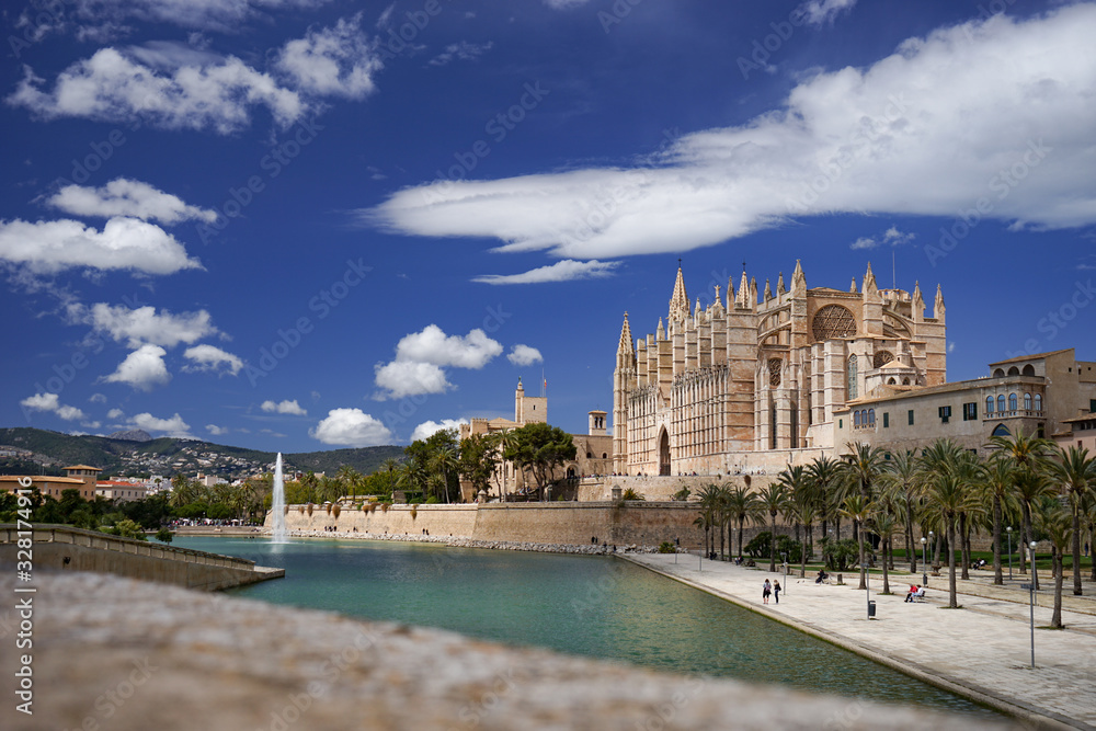 Cathedral and La Almudaina Palace in Palma de Mallorca, Spain