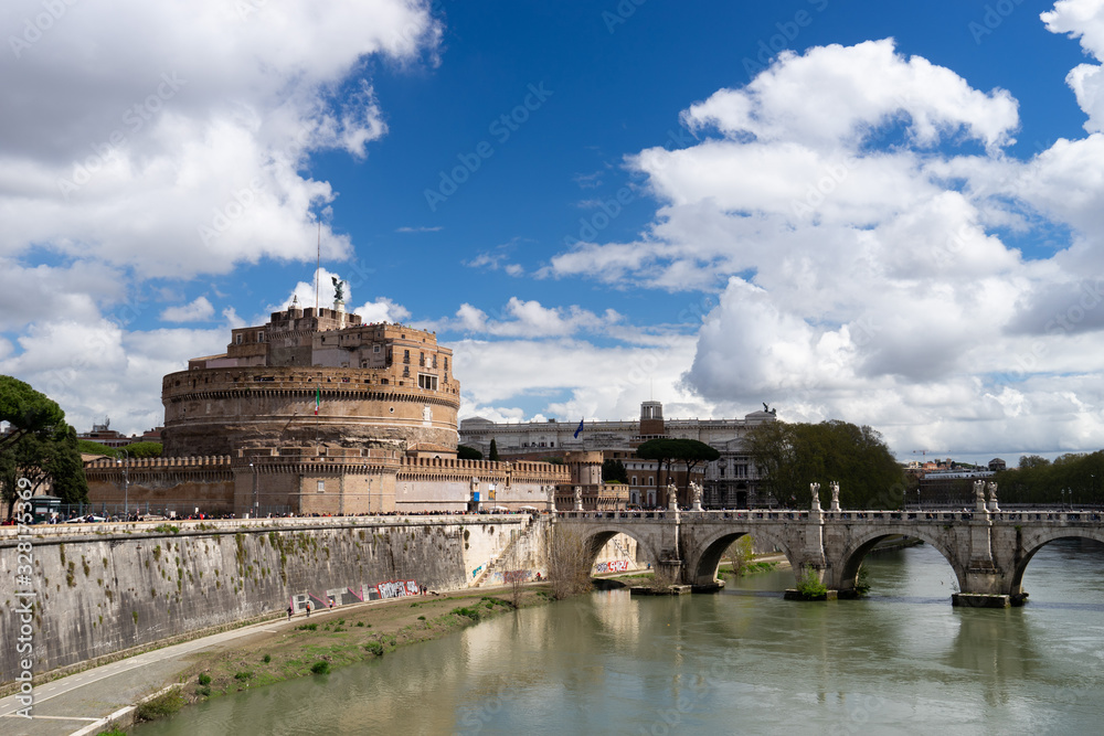Castel Sant'Angelo. Old fortress in Rome with bridge and river Castel Sant'Angelo. Old fortress in Rome with bridge and river