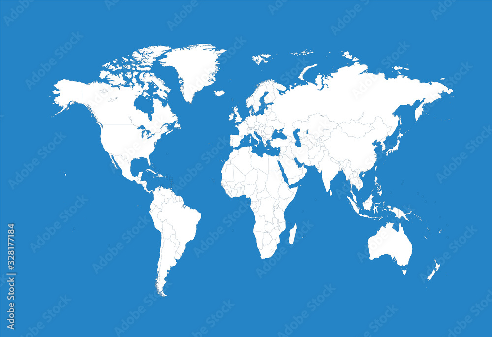 World map blue with borders vector background