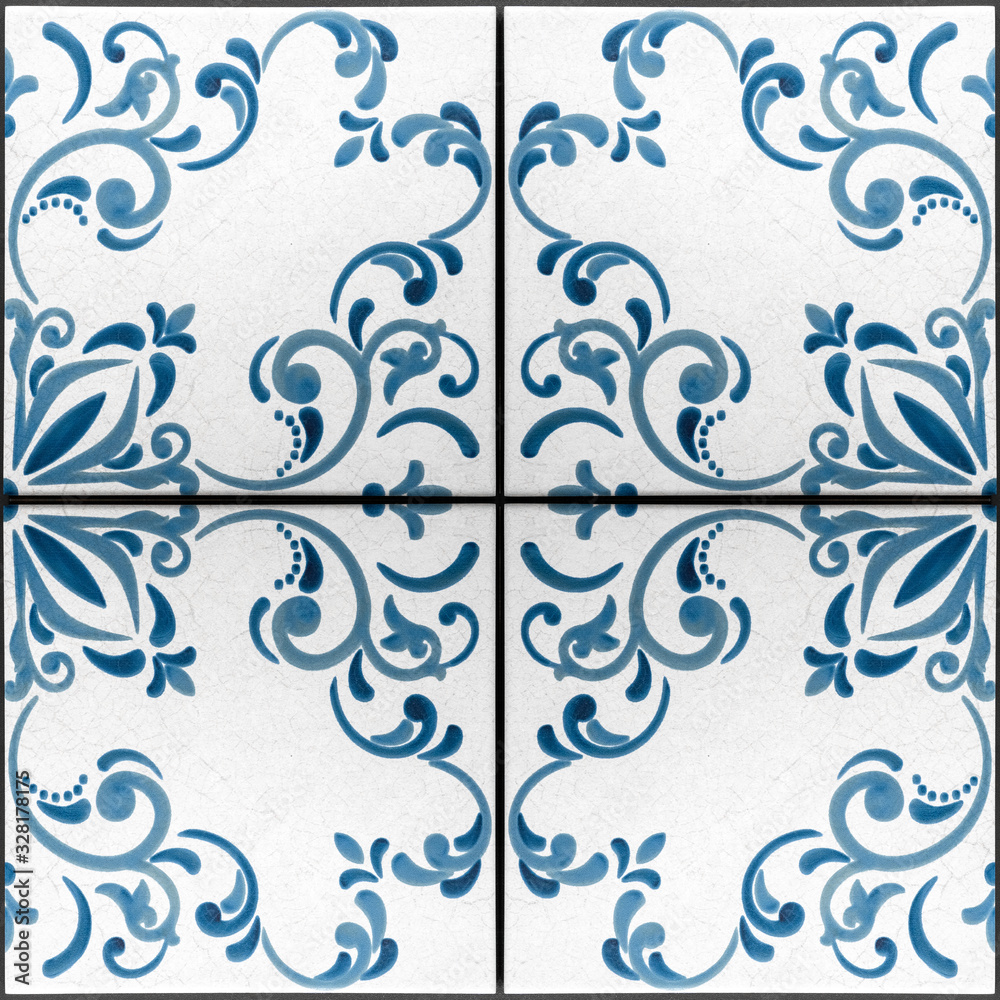 Blue white vintage retro tile texture background square