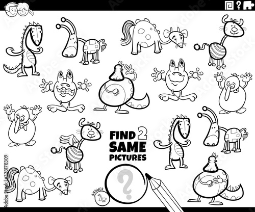 find two same fantasy characters color book page