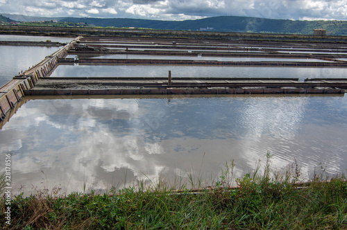 Secovlje Saltworks largest Slovenian salt evaporation pond on Adratic sea, natural and industrial landscape in Slovenia Piran photo