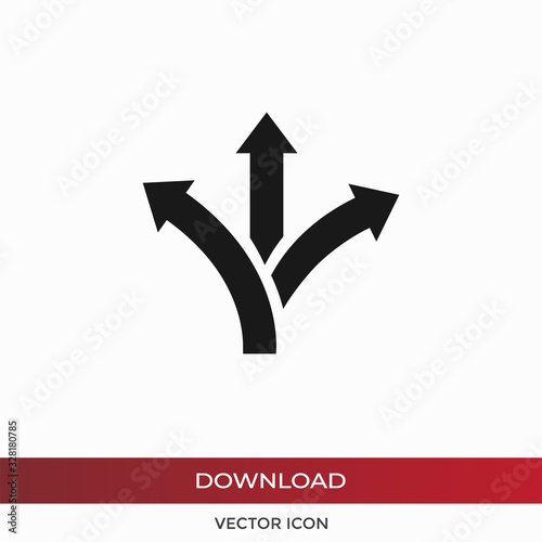 Three way direction arrow vector icon in modern design style for web site and mobile app