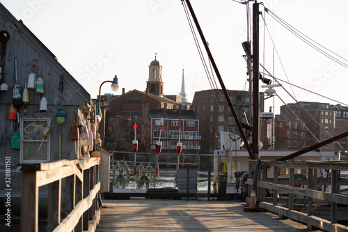 View of North Church Portsmouth at sunset from Badgers Island - kittery, Maine