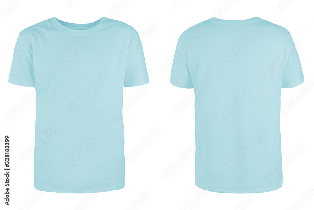 Men'S Pastel Blue Blank T-Shirt Template,From Two Sides, Natural Shape On  Invisible Mannequin, For Your Design Mockup For Print, Isolated On White  Background.. Stock Photo | Adobe Stock