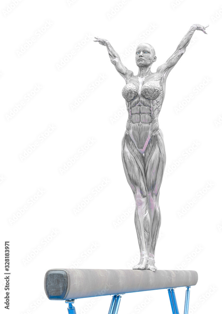 muscle woman doing a gymnastic on balance beam in white background muscle woman doing a gymnastic on balance beam in white background