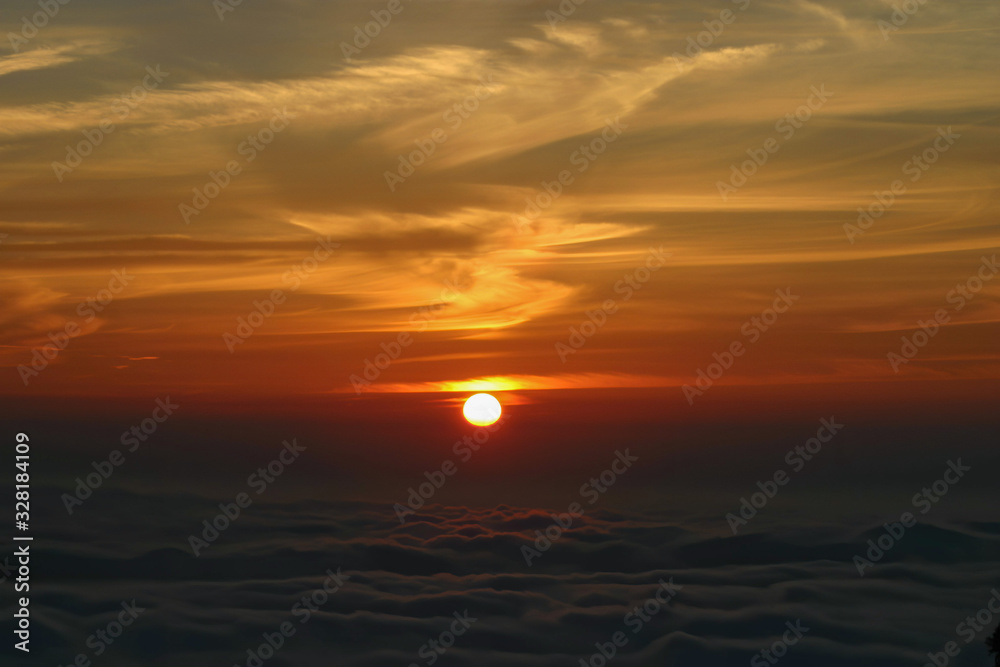 The beautiful sunset with cloud sea at Alishan