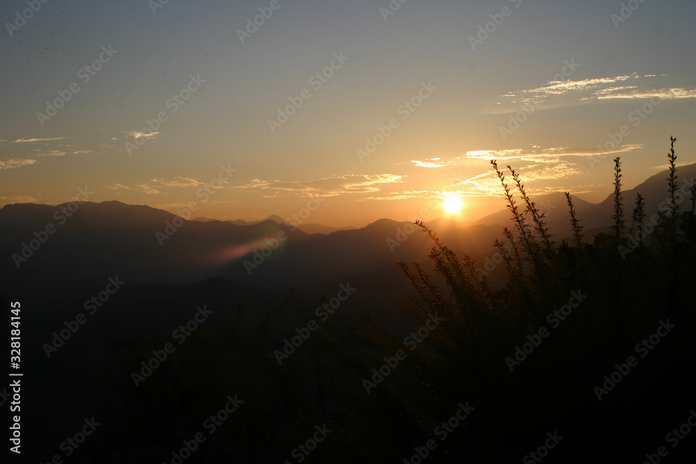The beautiful sunrise with mountain landscape at Alishan