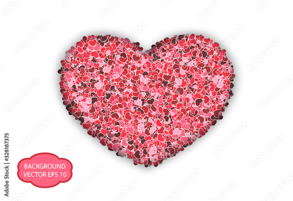 A large red heart consisting of many small hearts, particles. Vector illustration isolated background. A large red heart consisting of many small hearts, particles. Vector illustration isolated background.