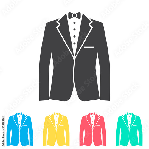 Man formal wear, tuxedo multi color icon set. Simple glyph, flat vector of wedding icons for ui and ux, website or mobile application