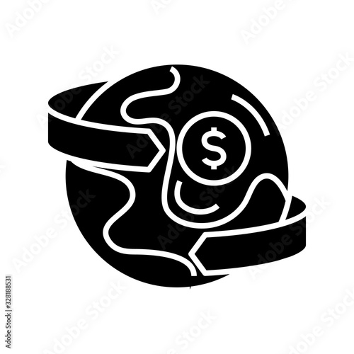 Money transfer black icon, concept illustration, vector flat symbol, glyph sign.
