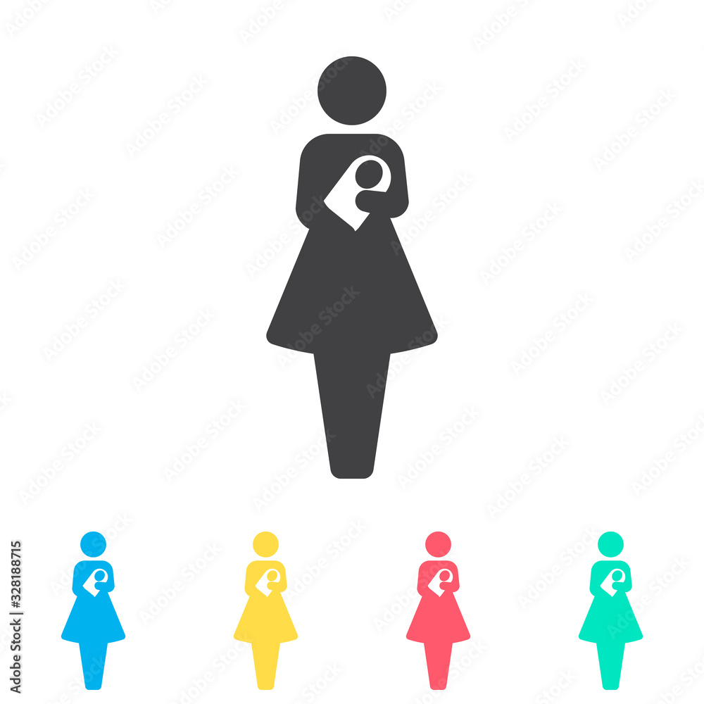 Nursery baby and mother multi color icon set. Simple glyph, flat vector of family icons for ui and ux, website or mobile application Nursery baby and mother multi color icon set. Simple glyph, flat vector of family icons for ui and ux, website or mobile application