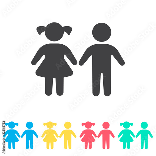 Girl and boy multi color icon set. Simple glyph, flat vector of family icons for ui and ux, website or mobile application