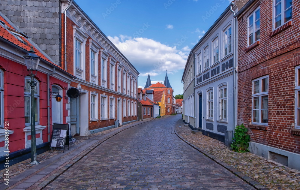 Street in famous medieval city of Ribe, Denmark