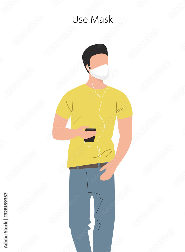 Man wearing protective medical mask for prevent virus. Man wearing protective medical mask for prevent virus.