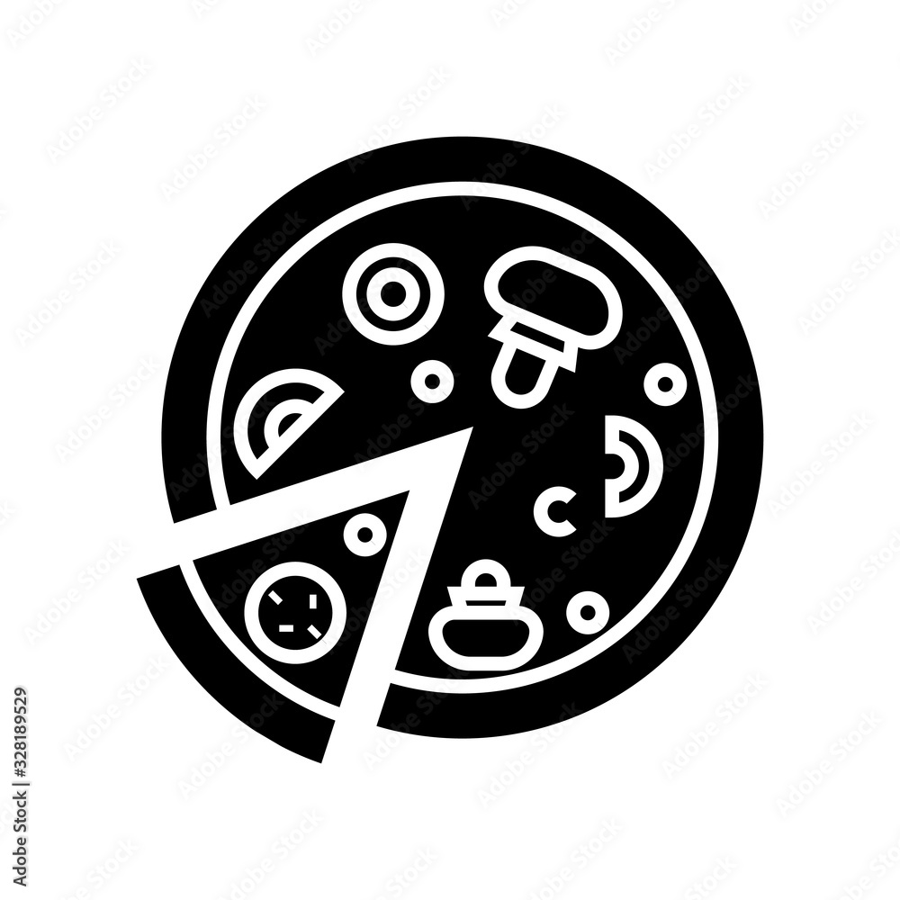 Pizza black icon, concept illustration, vector flat symbol, glyph sign. Pizza black icon, concept illustration, vector flat symbol, glyph sign.