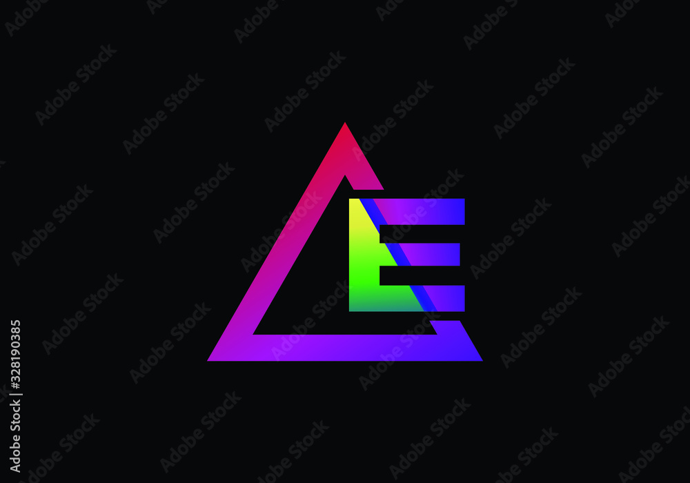 Typographic alphabet E in a triangle with vibrant colors