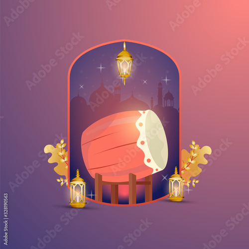 Ramadan background with Bedug concept for greeting post