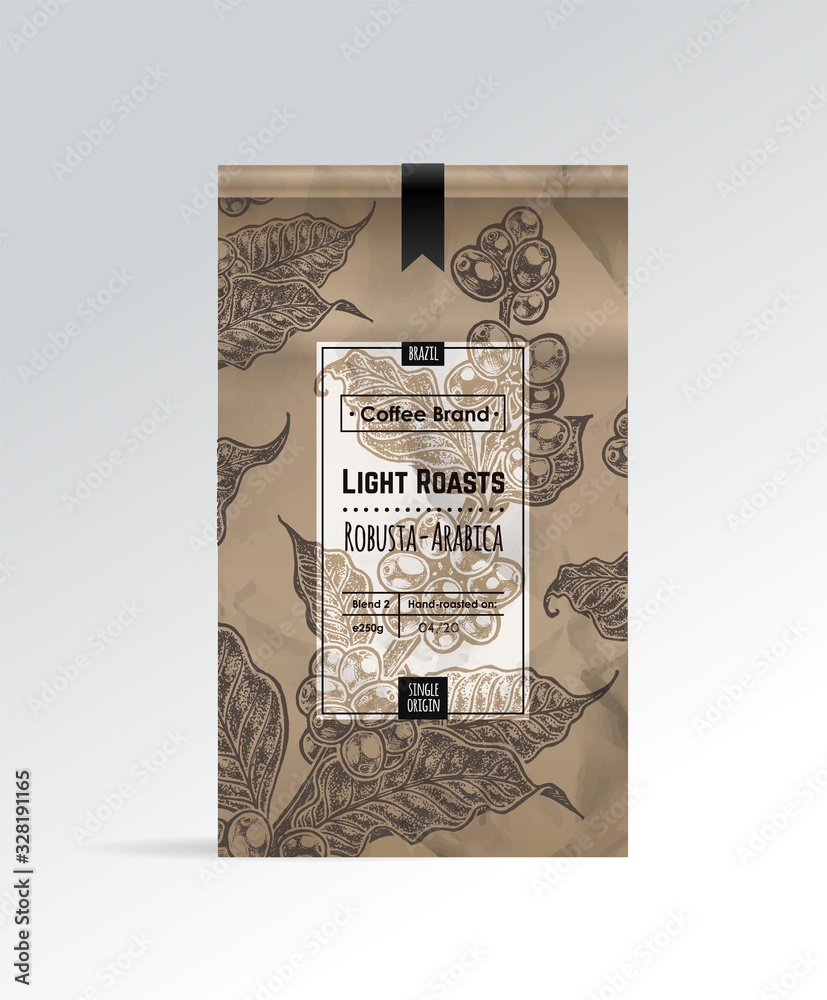 Coffee pack design with hand drawn sketch