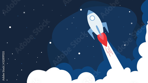 Rocket with stars background,