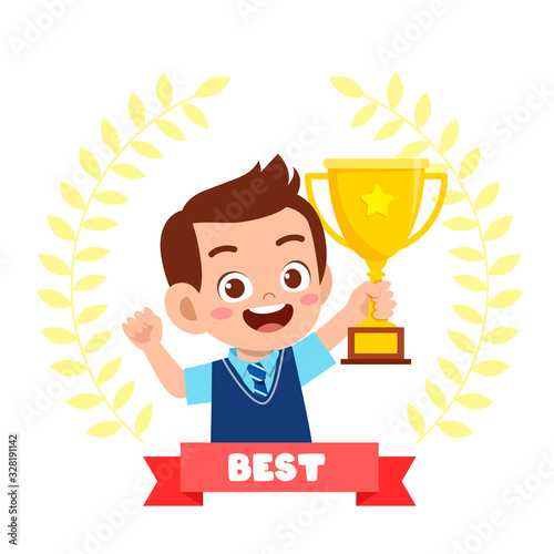 happy cute little kid boy be a winner