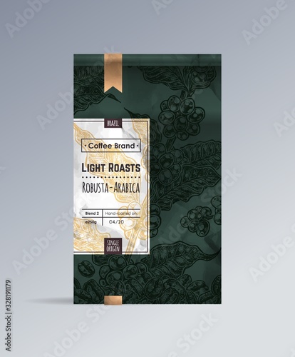 Bag of Coffee packaging design. Vector mockup