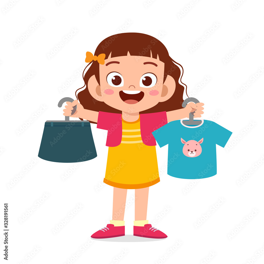 happy cute little kid girl choose clothes