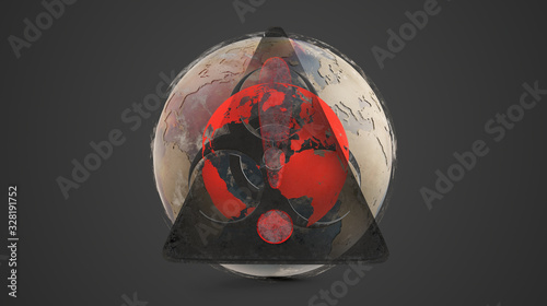 biohazard dark symbol and red planet earth. elements of this image furnished by NASA 3d-illustration